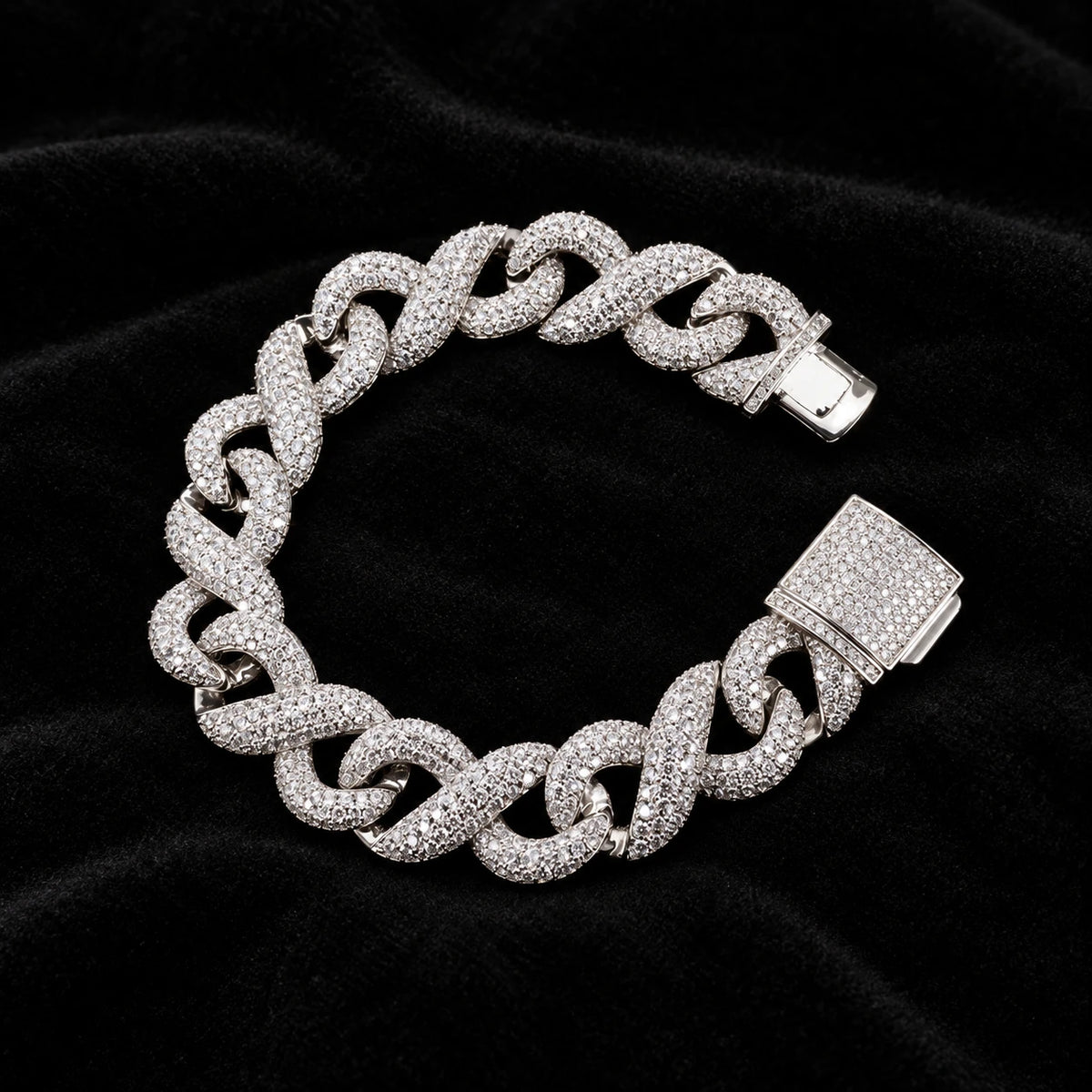 Infinity Cuban Bracelet on a black background
