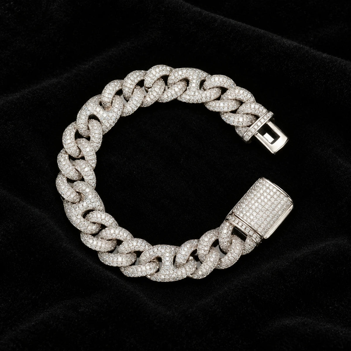 16mm Pavé Cuban Bracelet on a black background