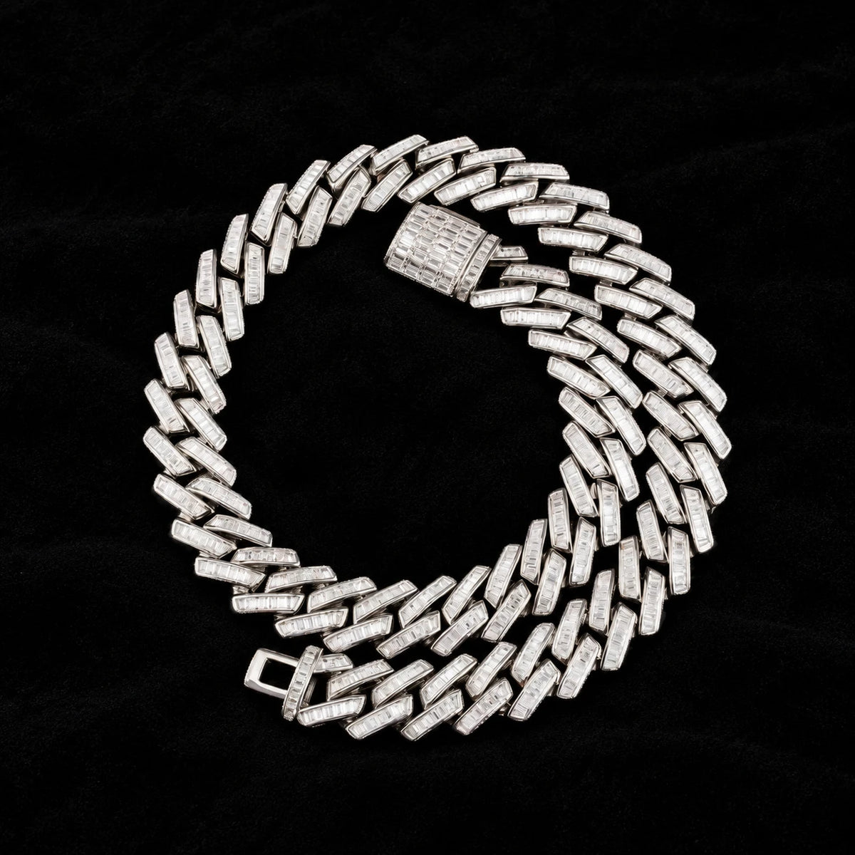 Prong Baguette Cuban Chain on a black background