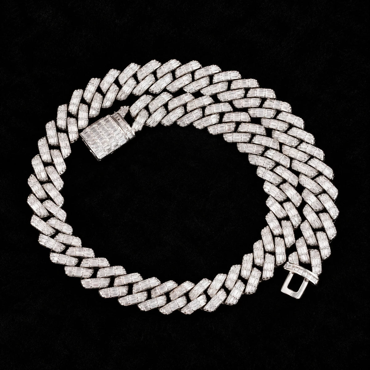 Prong Baguette Cuban Chain on a black background