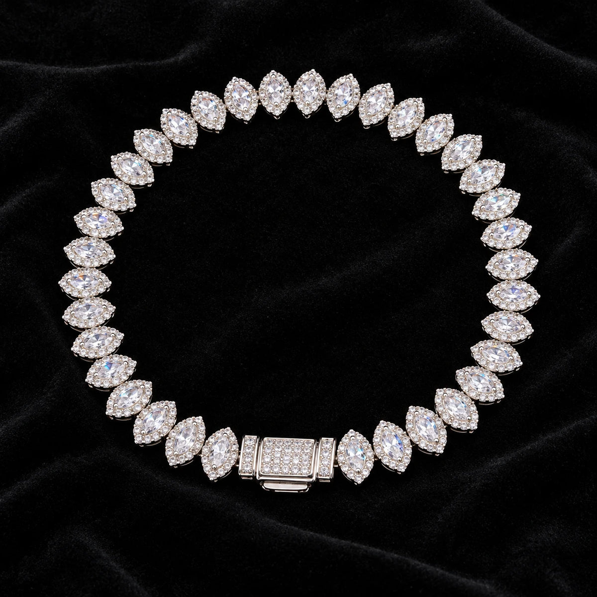 Marquise Cluster Tennis Bracelet on a black background