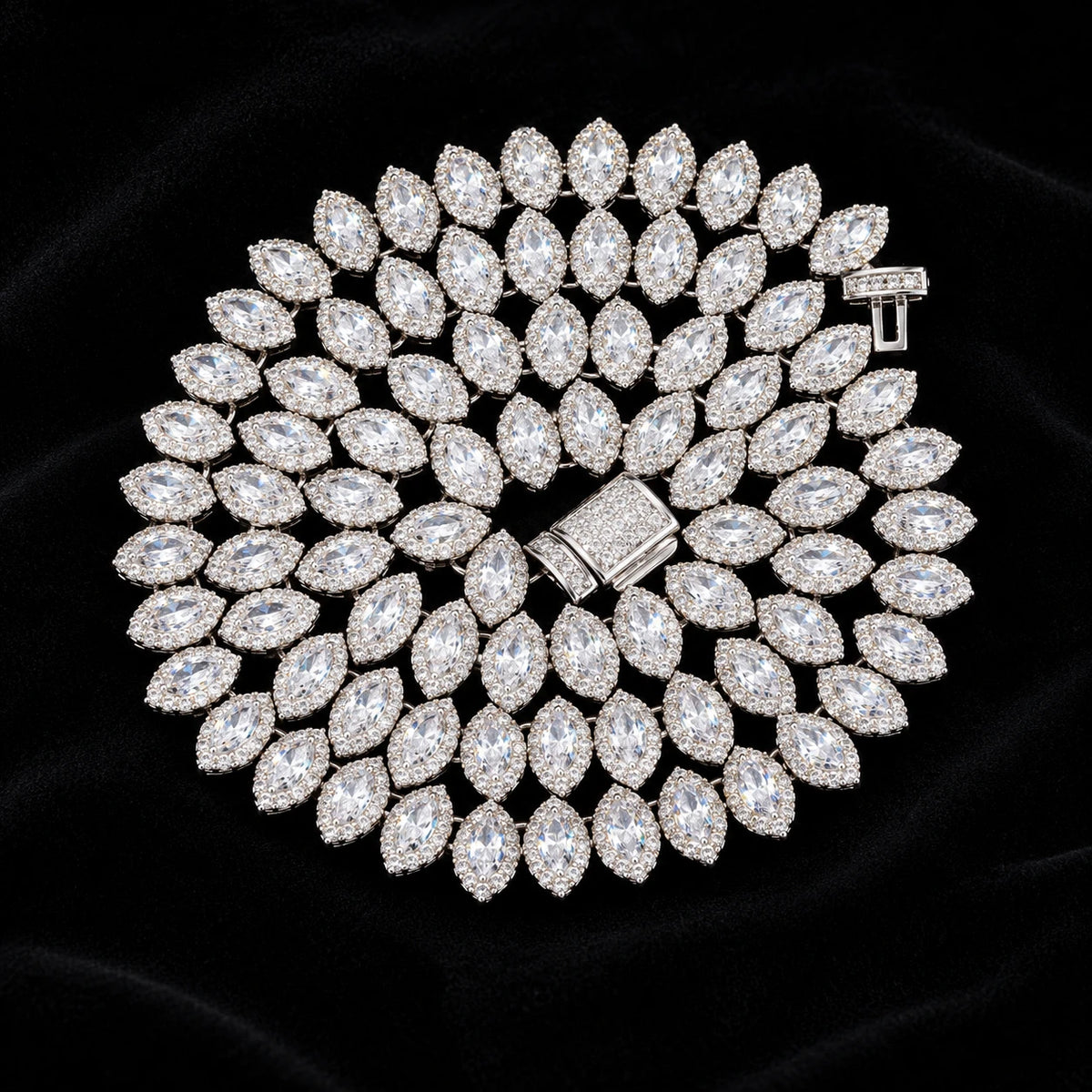 Marquise Cluster Tennis Chain on a black background