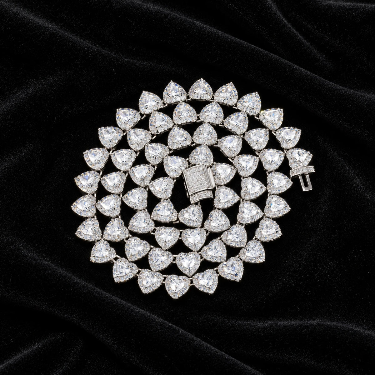7mm Heart Cut Cluster Tennis Chain on a black background