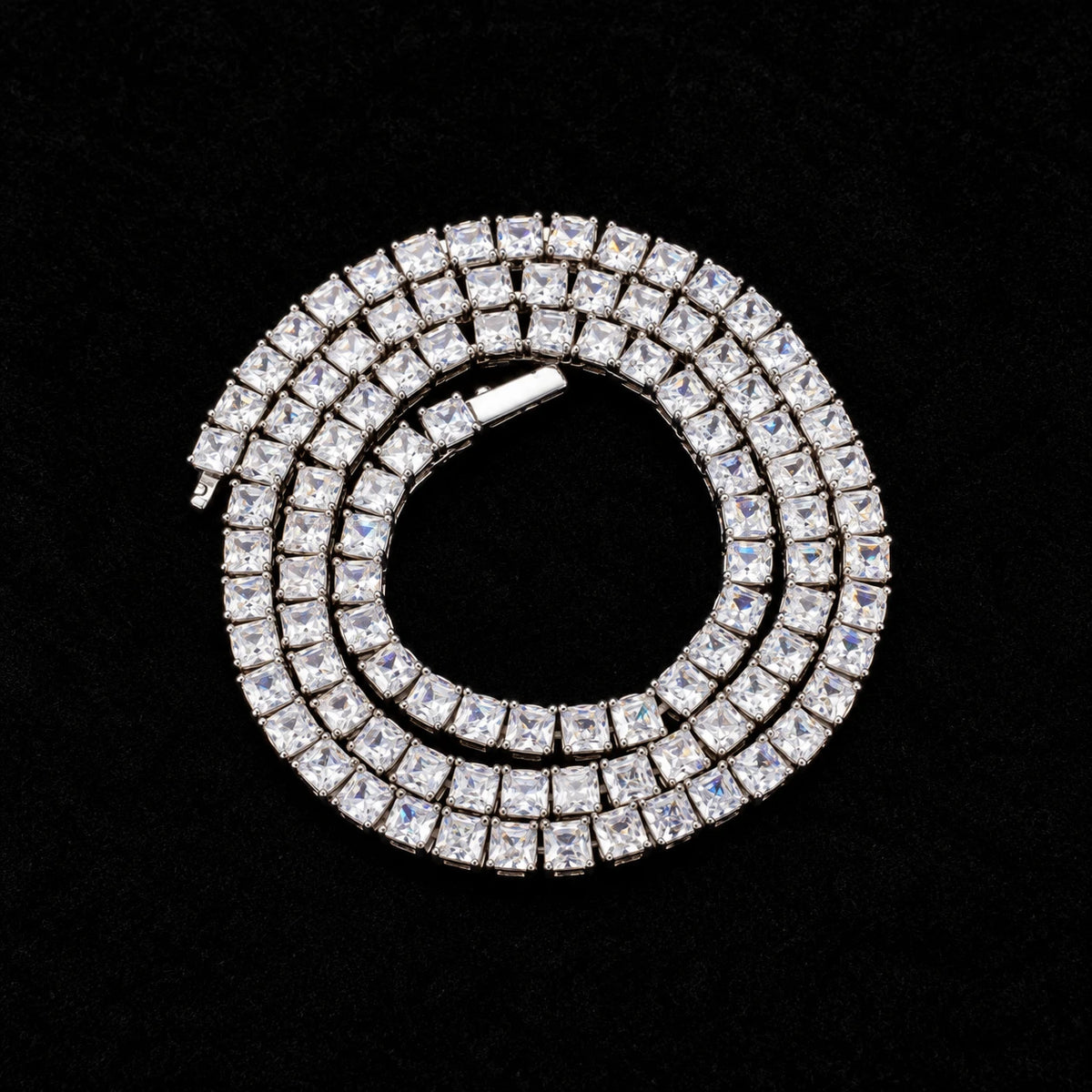 5mm Baguette Tennis Chain on a black background