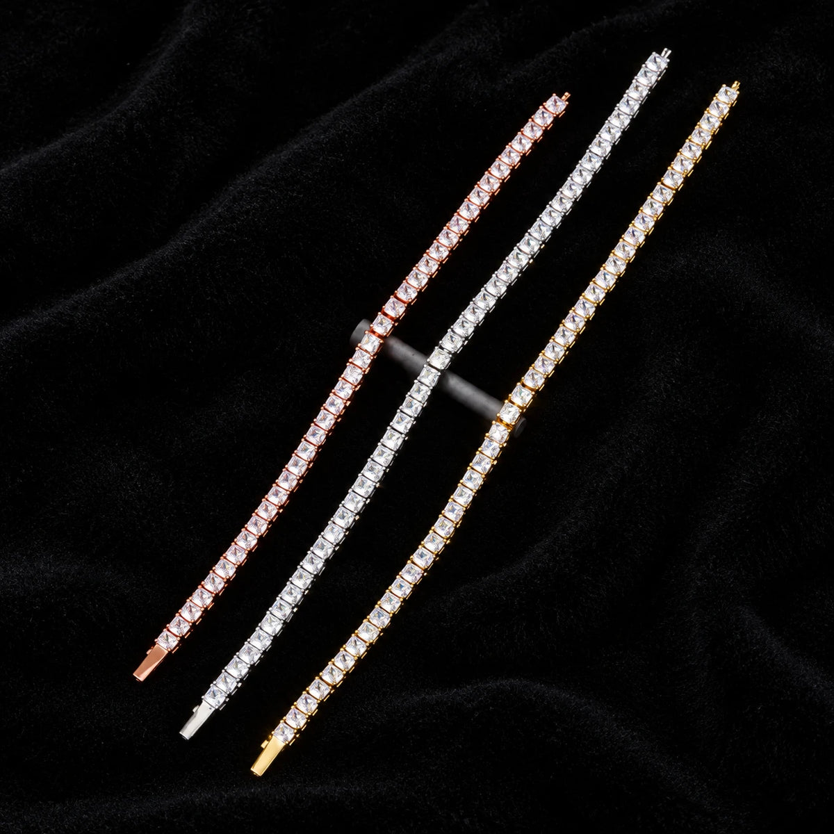 5mm Baguette Tennis Bracelet on a black background