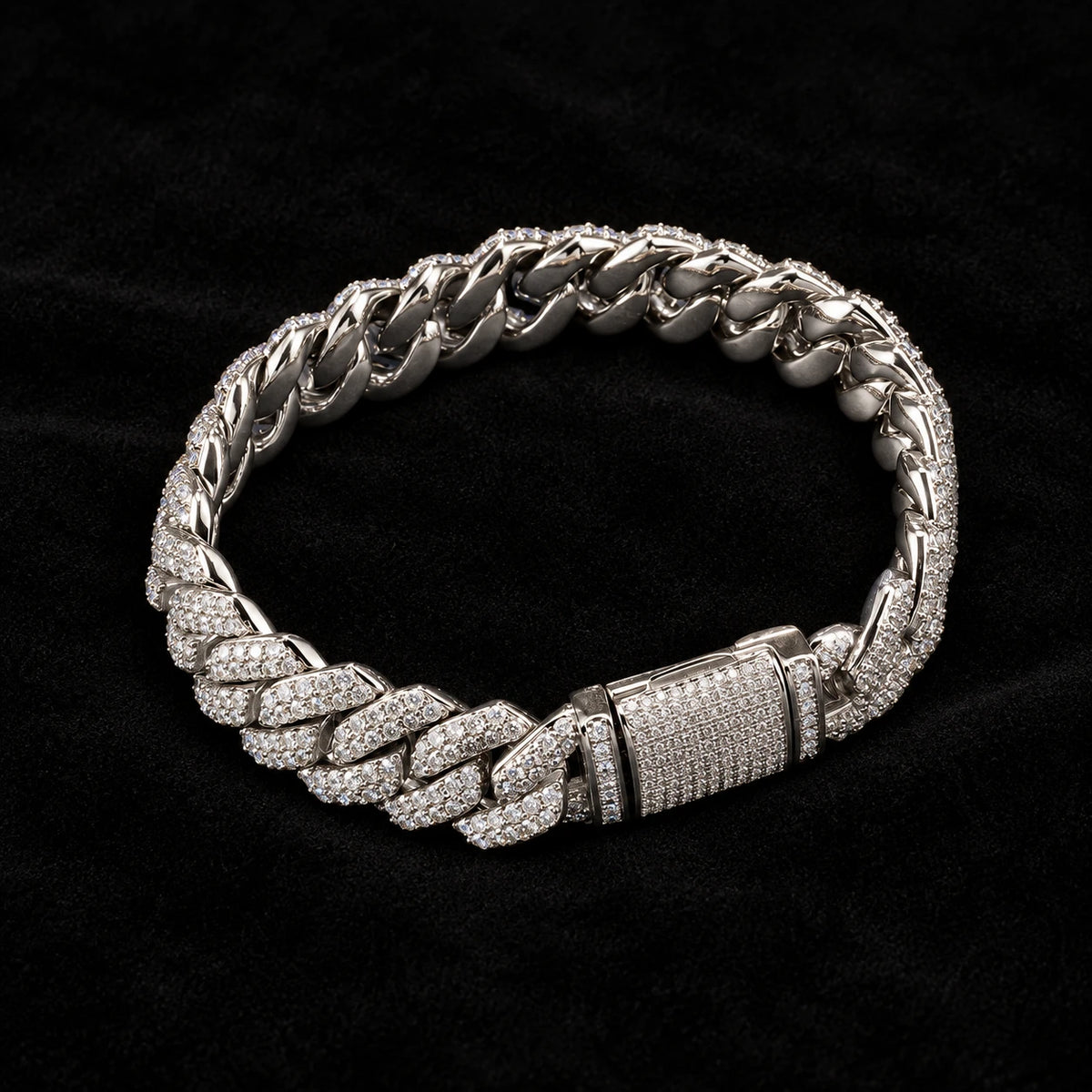 14mm Prong Cuban Bracelet on a black background