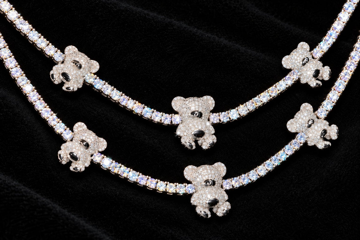 Teddy Bear Tennis Chain on a black background