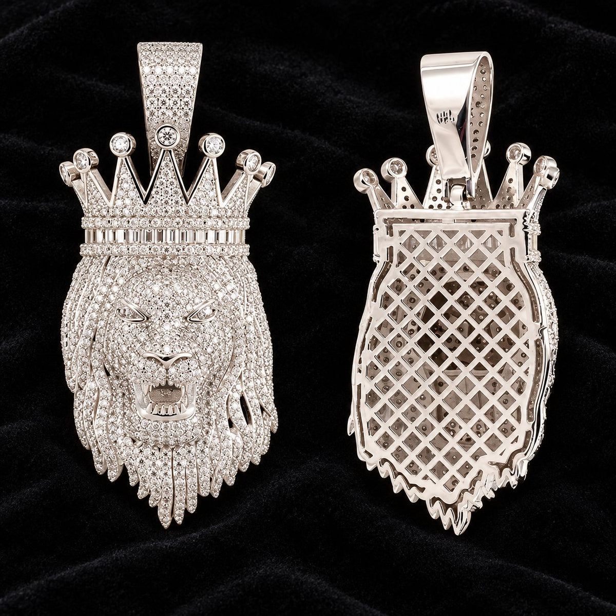 Royal Crown Jesus Moissanite Pendant on a black background