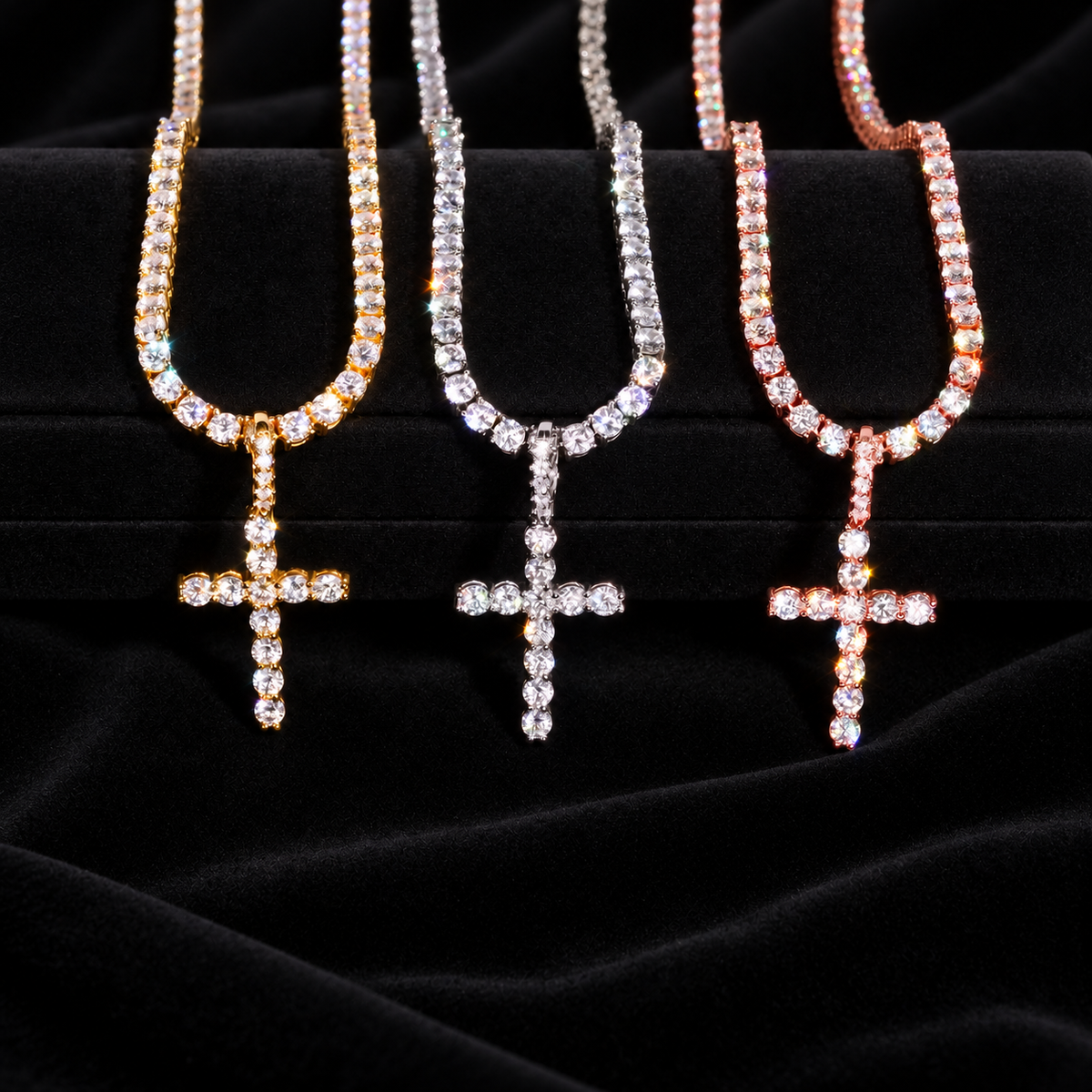 Micro Cross Pendant — AI-edited studio preview. Confirm exact size and finish with JMO.