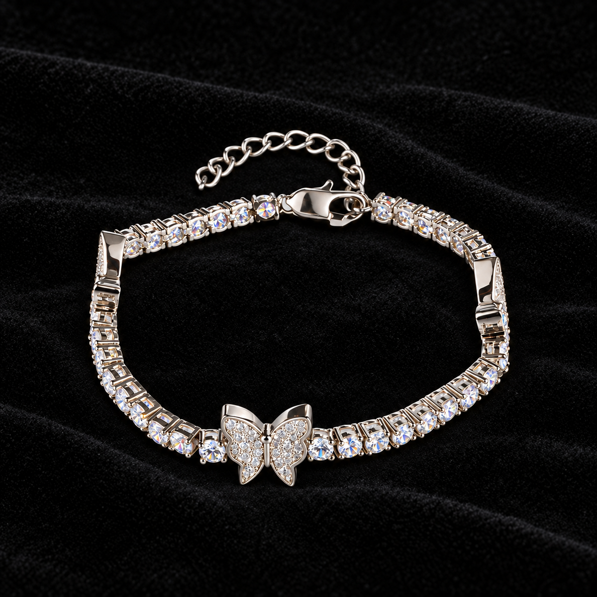 4mm Butterfly Tennis Bracelet on black background