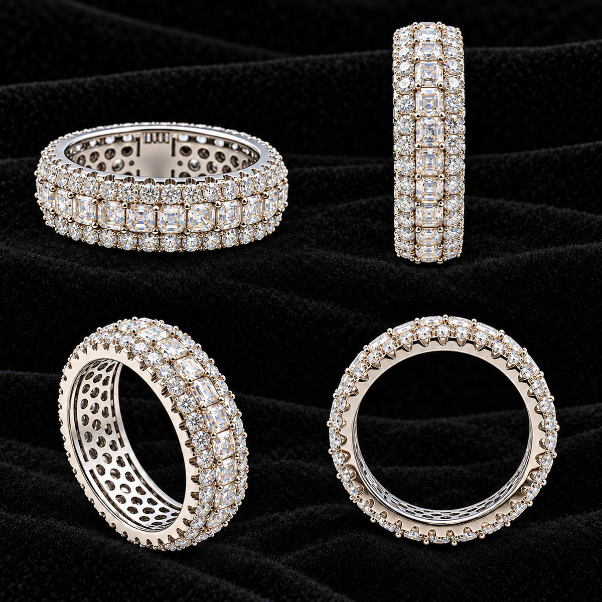 Slim Cluster Moissanite Band on a black background