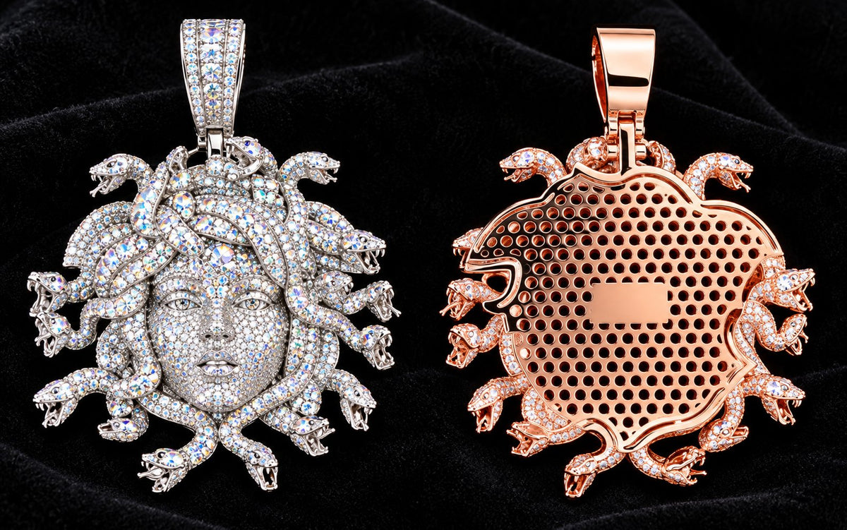 Snake-Hair Medallion Moissanite Pendant on a black background