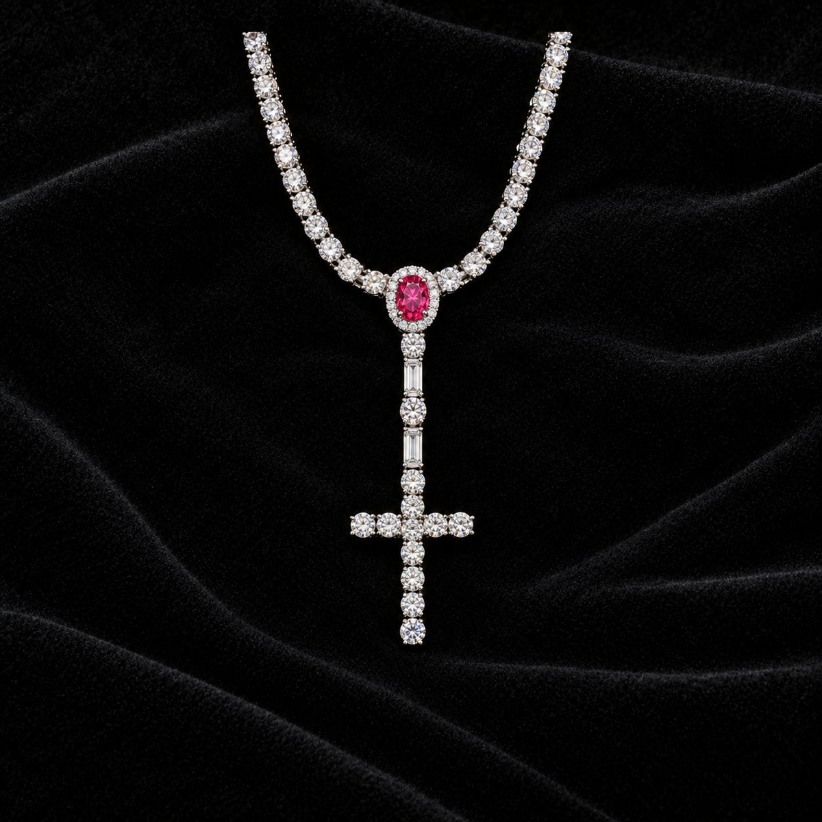 3mm Tennis Cross Y Chain — original product view on black velvet