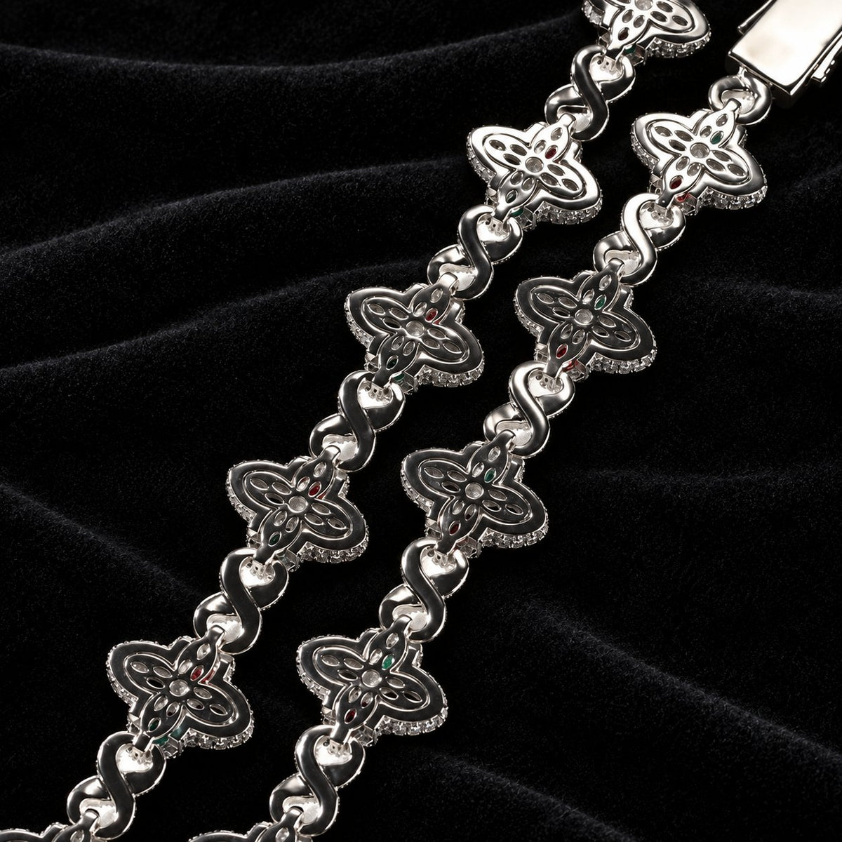 Iced Out Lucky Clover Tennis Chain — original product view on black velvet