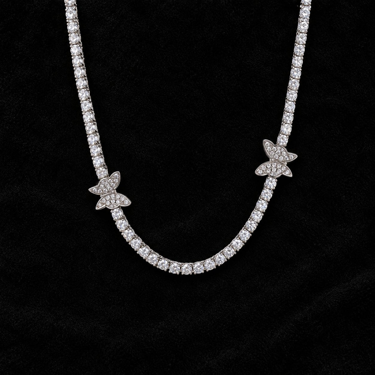 4mm Butterfly Tennis Chain on a black background