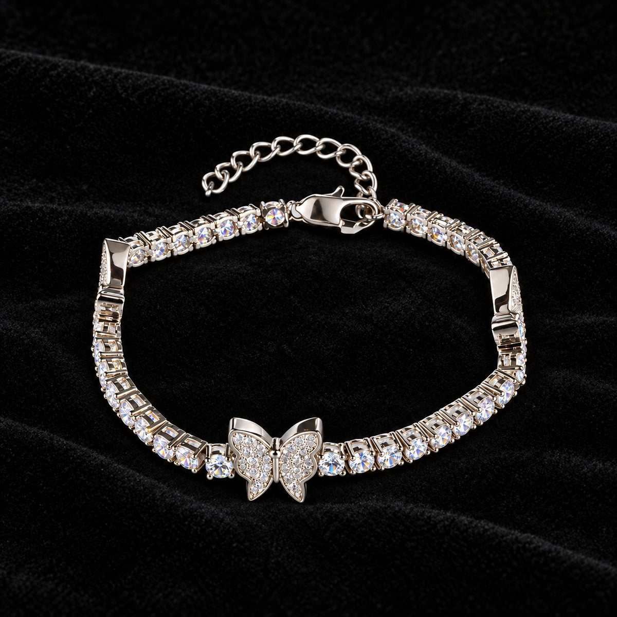 4mm Butterfly Tennis Bracelet on a black background