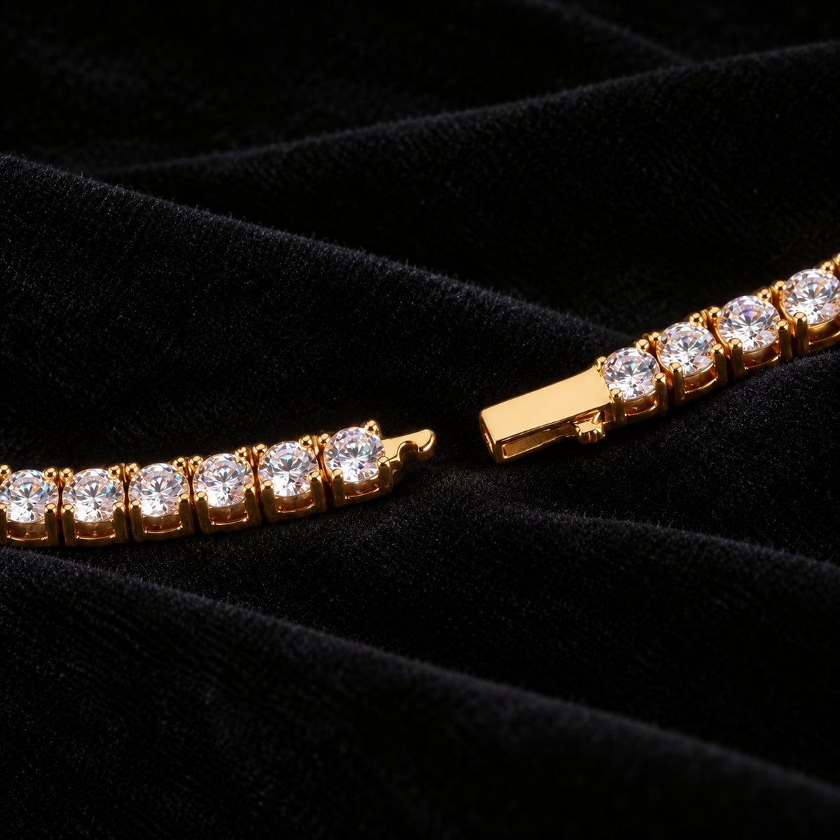 4mm Butterfly Tennis Bracelet — original finish on black velvet with moissanite fire