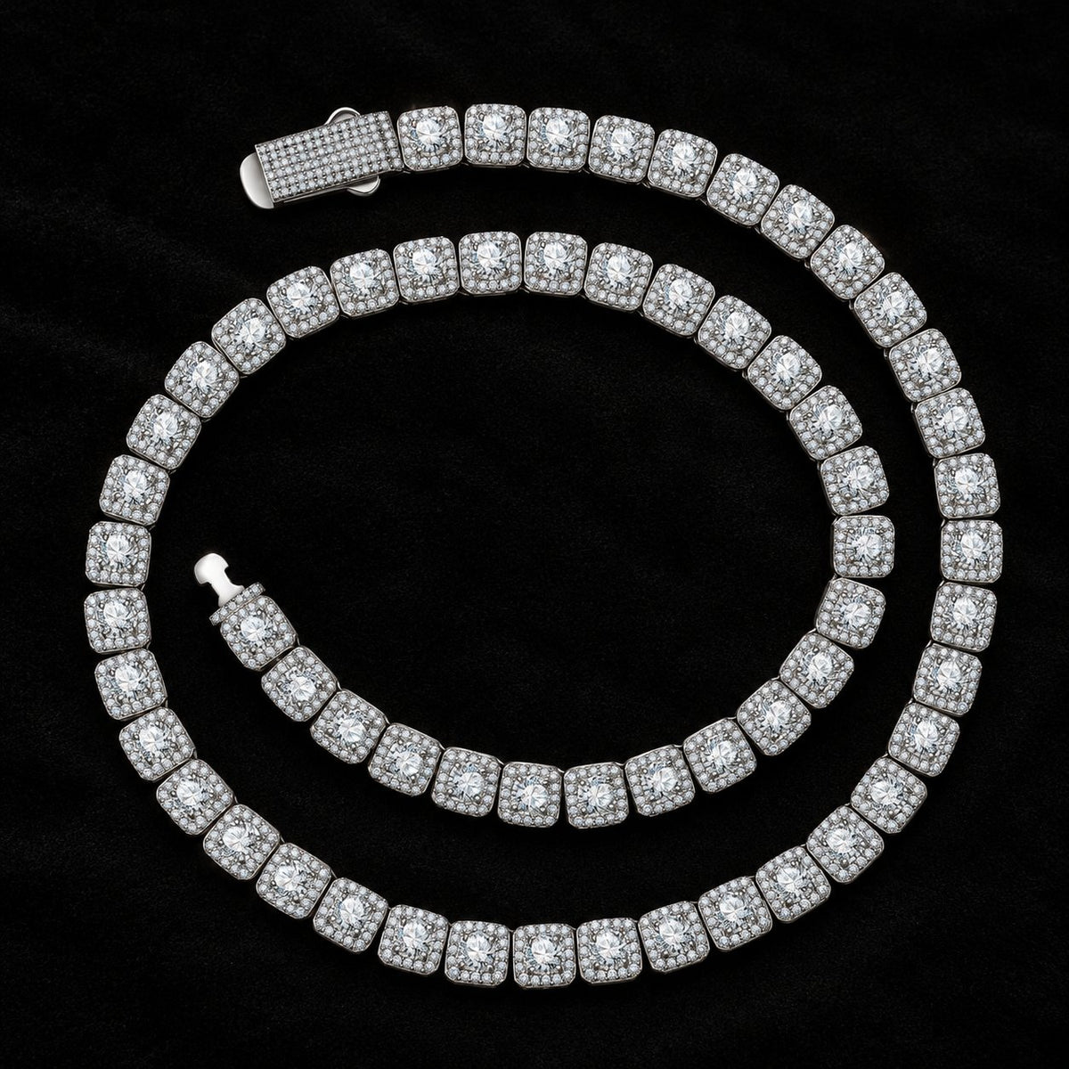 Square Tennis Chain on a black background