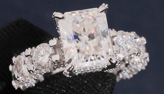 Tall Rectangle Center Halo-Band Moissanite Ring — photo 1