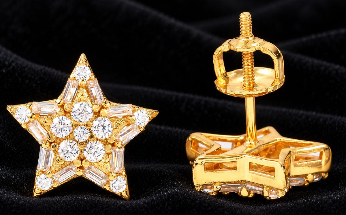 Star Cluster Moissanite Stud Earrings — original finish on black velvet with moissanite fire