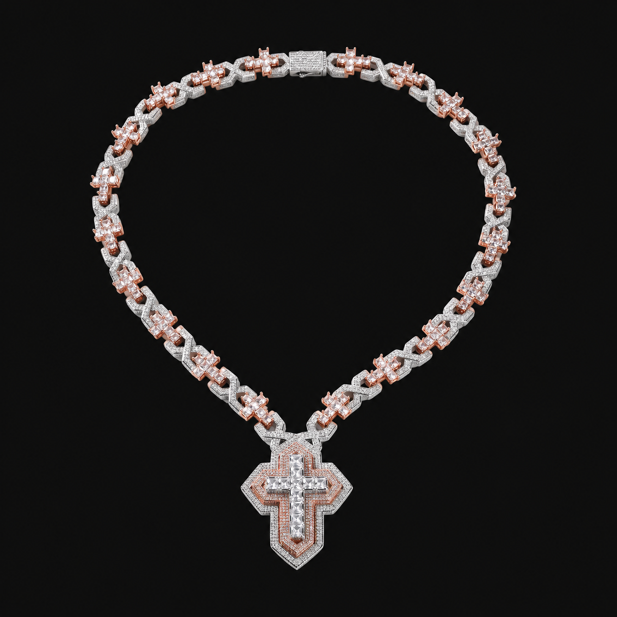 Two-Tone Cross Pendant & Chain — catalog photo with an AI-cleaned background