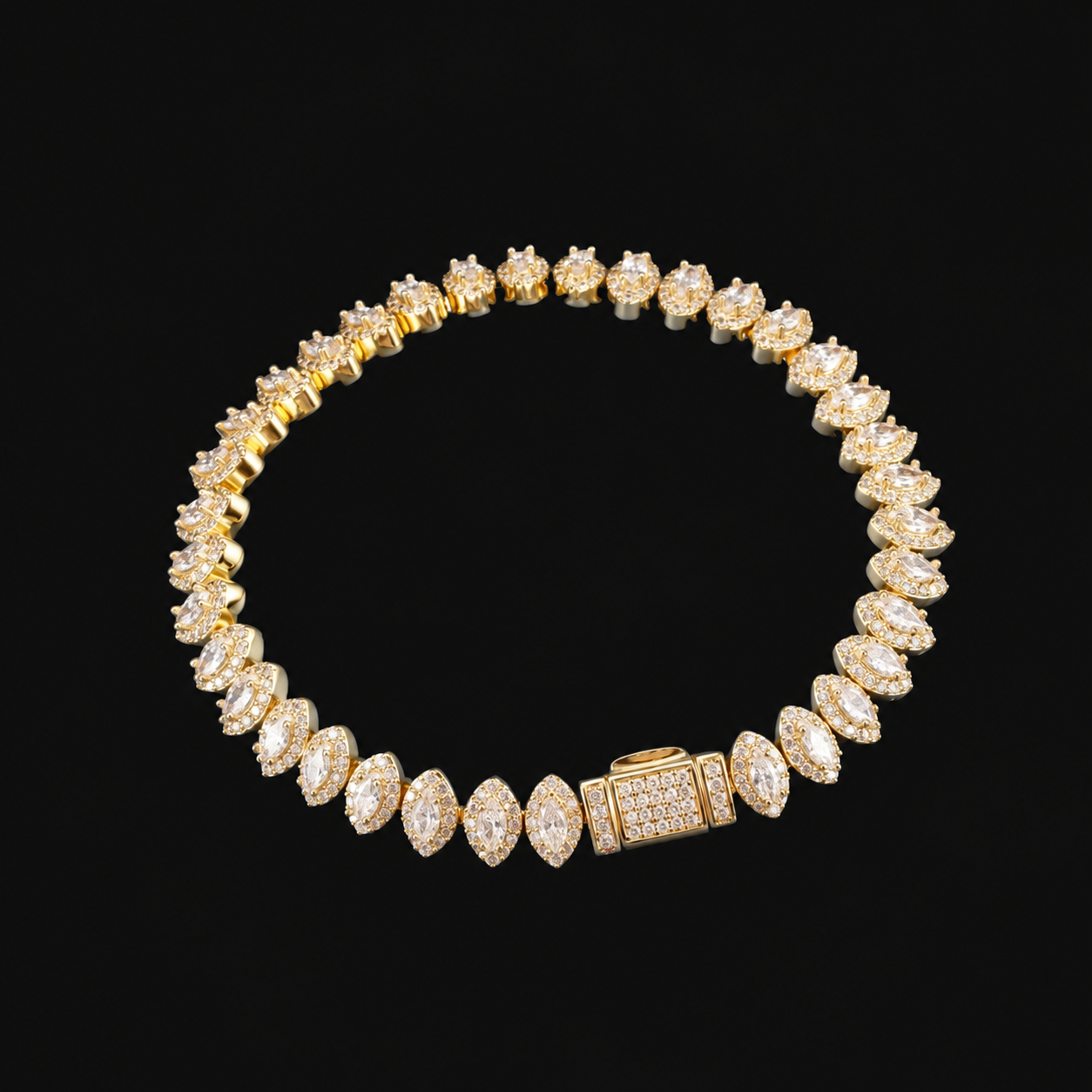 Marquise Cluster Tennis Bracelet — catalog photo with an AI-cleaned background